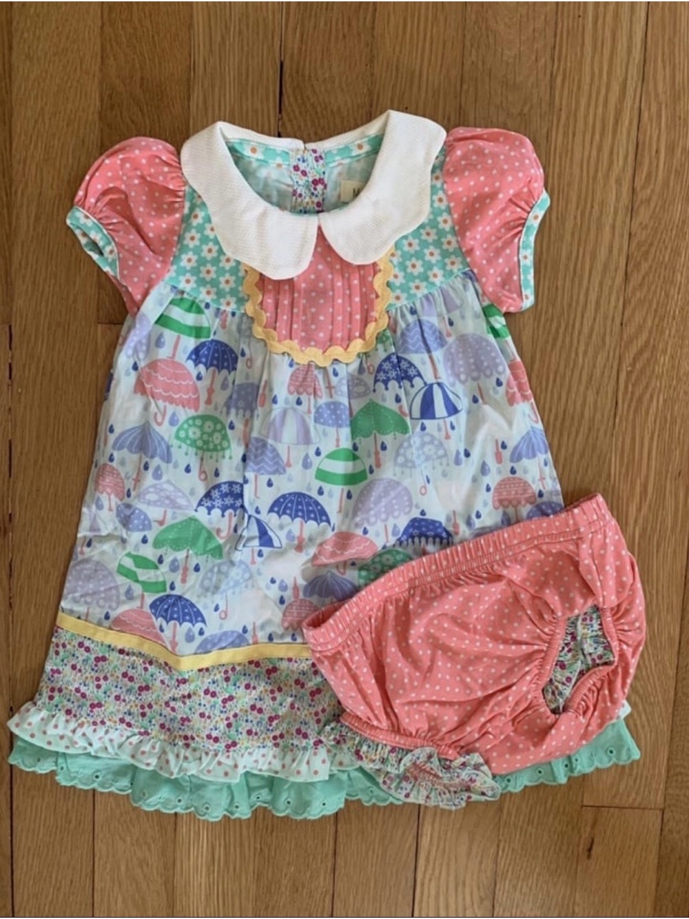 Matilda Jane Pink & Mint Umbrella Print Dress with Polka Dot Bloomers